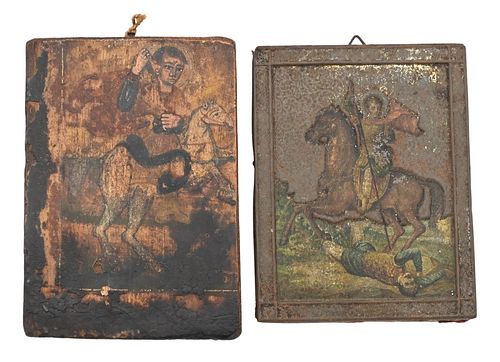 TWO SMALL ICONS, ONE ON TIN, ONE ON