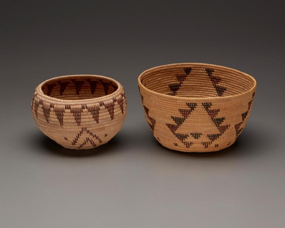 TWO SMALL MONO BASKETS, WOVEN BY