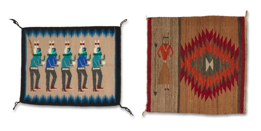 TWO SMALL NAVAJO YEI WEAVINGSTwo