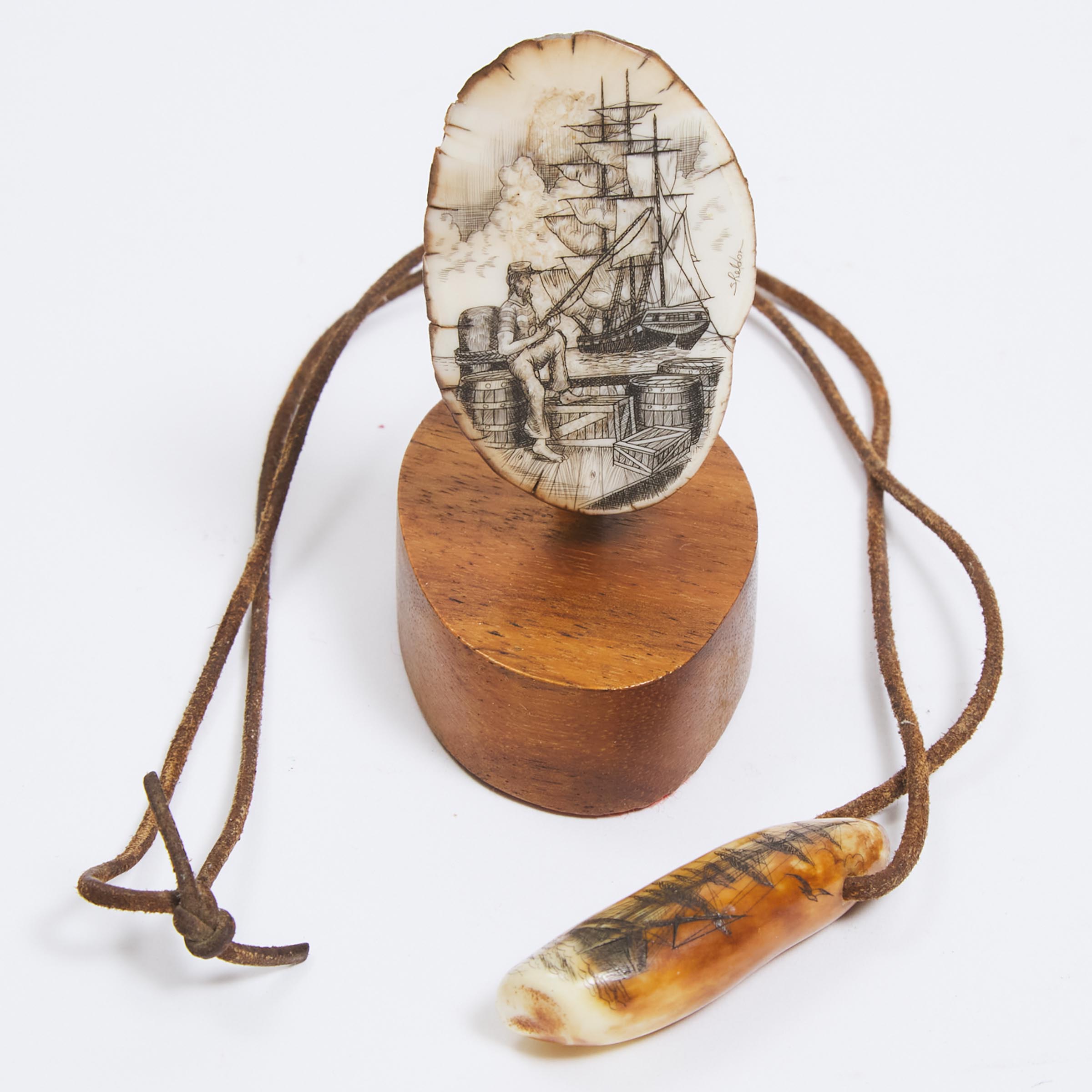 Two Small Pieces Scrimshawed