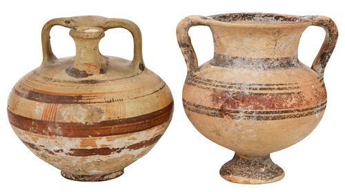 TWO SMALL POLYCHROME GRECO ROMAN