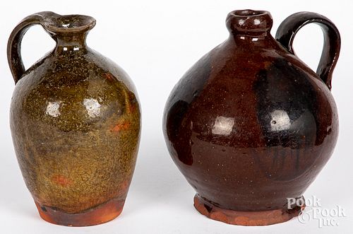 TWO SMALL REDWARE JUGS, 19TH