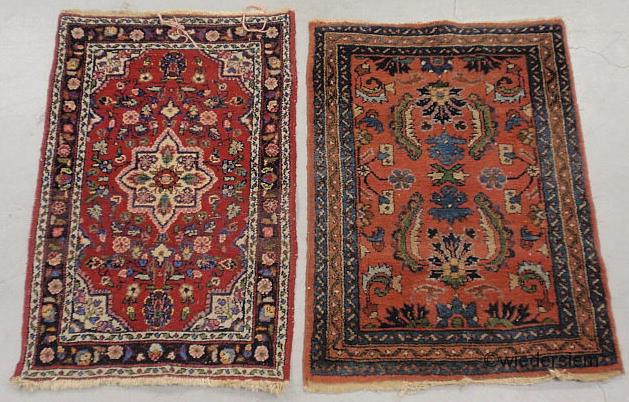 Two small Sarouk oriental mats each