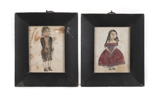 Two small watercolor portraits of