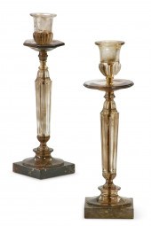 TWO SMOKY QUARTZ CANDLESTICKST