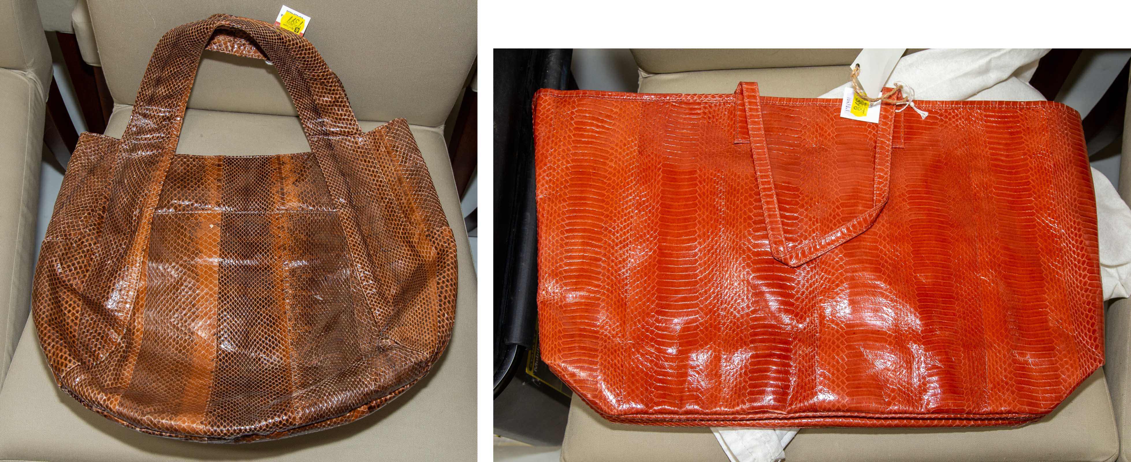 TWO SNAKESKIN BEIRN HANDBAGS A