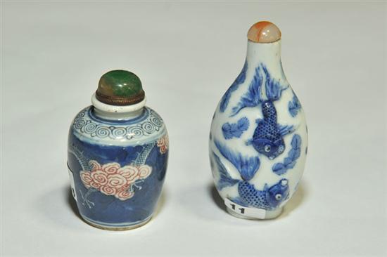 TWO SNUFF BOTTLES. Both in blue and