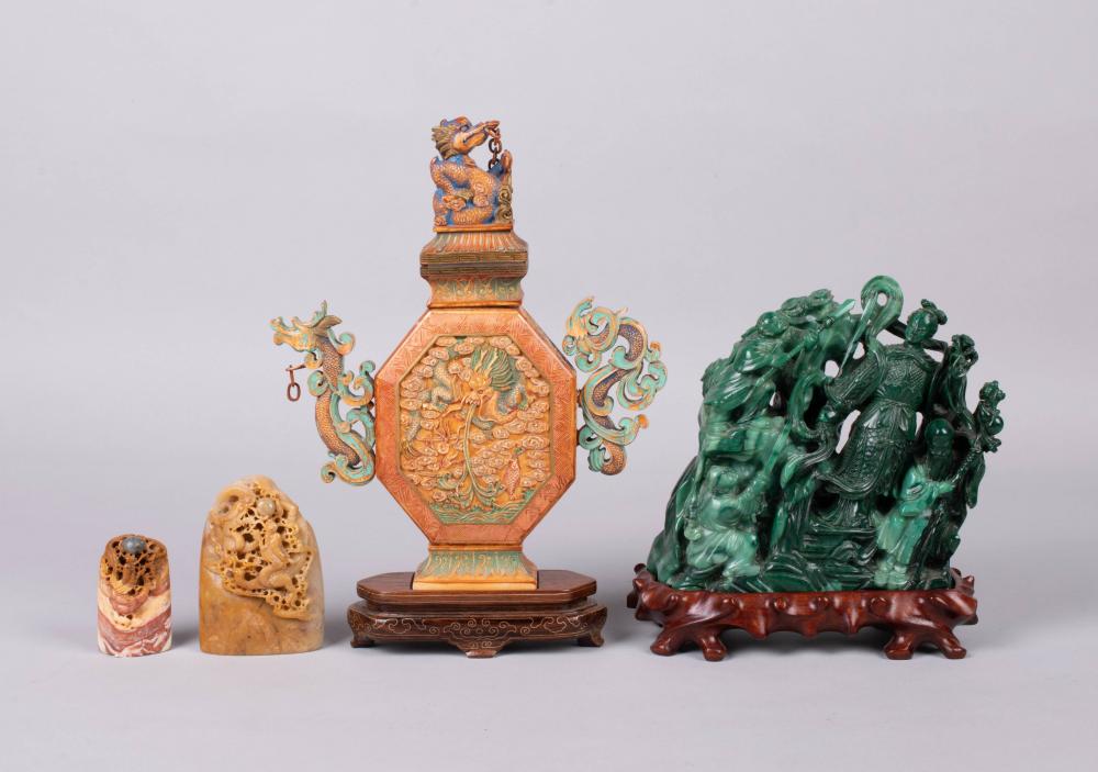TWO SOAPSTONE SEALS, AN