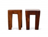TWO SOLID WOOD OCCASIONAL STOO