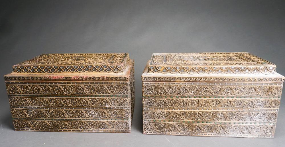 TWO SOUTHEAST ASIAN JEWELED BRASS