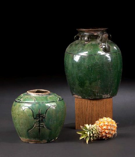 Two Southern Chinese Green-Glazed