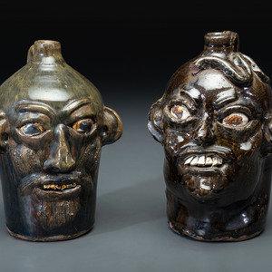 Two Southern Stoneware Face Jugs