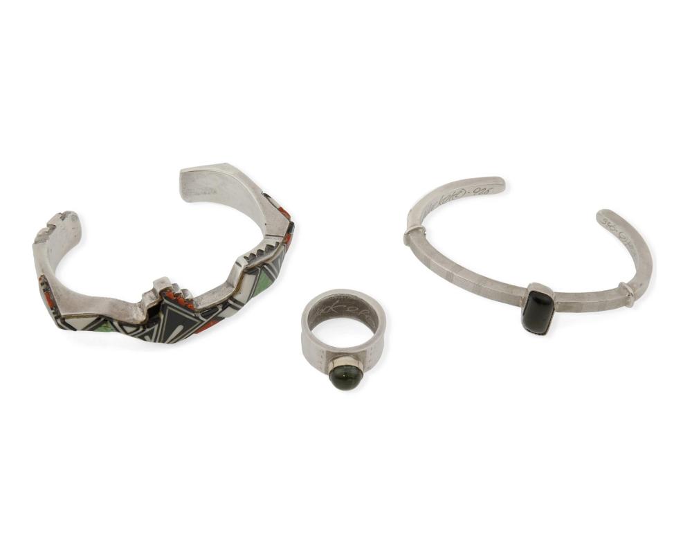 TWO SOUTHWEST INLAID SILVER CUFF