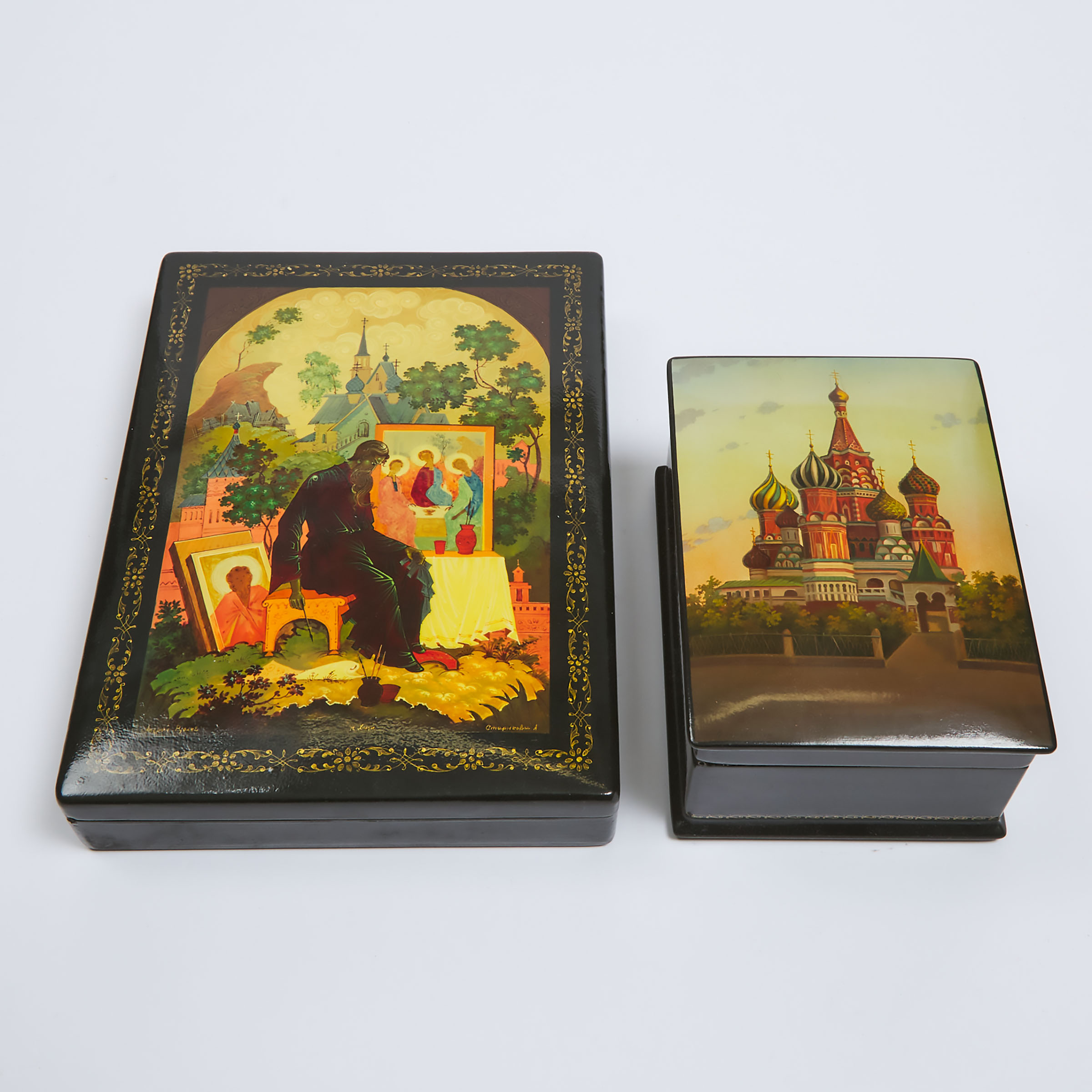 Two Soviet Russian Lacquered Boxes,