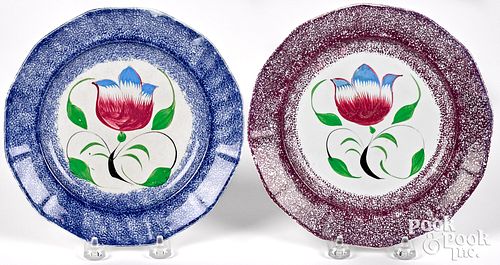 TWO SPATTER BLUE AND PURPLE TULIP
