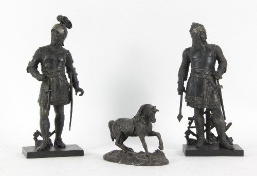 Two spelter figures of knights 34cm