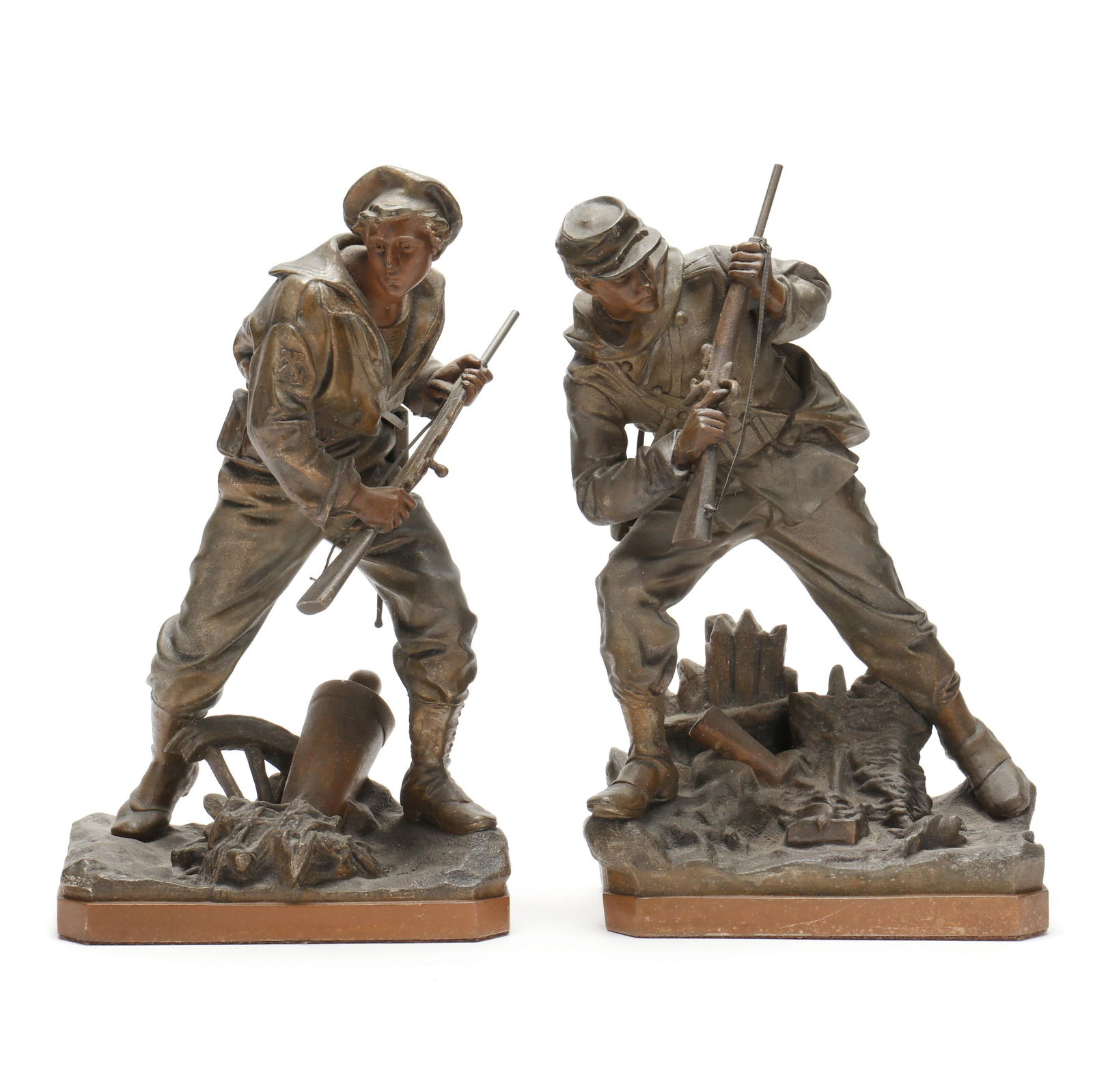 TWO SPELTER STATUES OF FRENCH