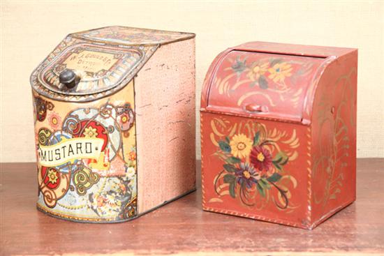 TWO SPICE TINS. A paint decorated