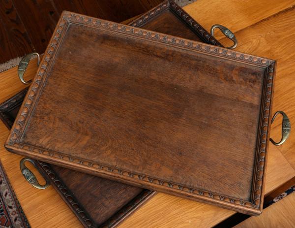 TWO ST. DUNSTAN OAK SERVING TRAYS