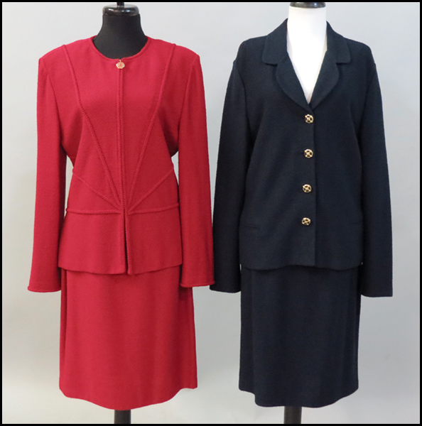 TWO ST. JOHN KNIT SKIRT SUITS.