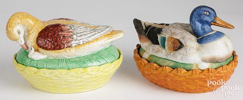 TWO STAFFORDSHIRE PORCELAIN DUCK ON