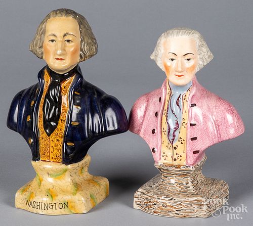 TWO STAFFORDSHIRE STYLE BUSTS OF