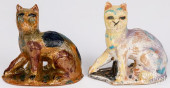 TWO STAHL POTTERY REDWARE CATS