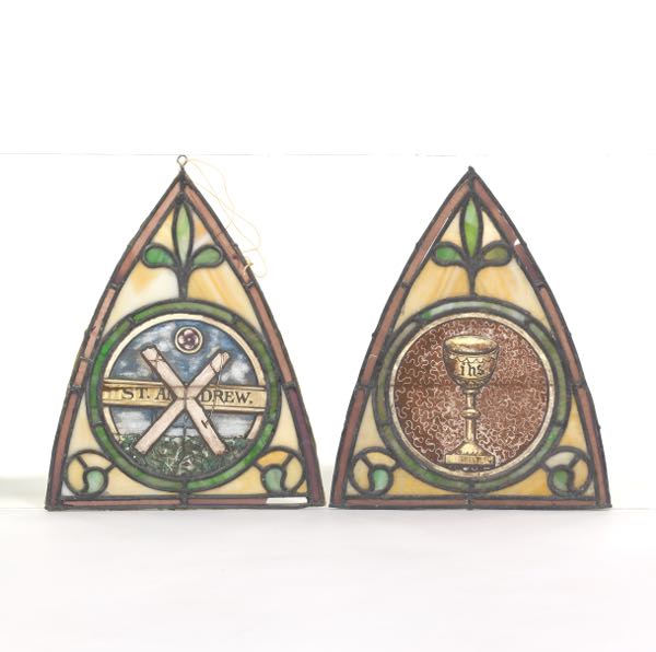 TWO STAINED GLASS PANELS, RELIGIOUS