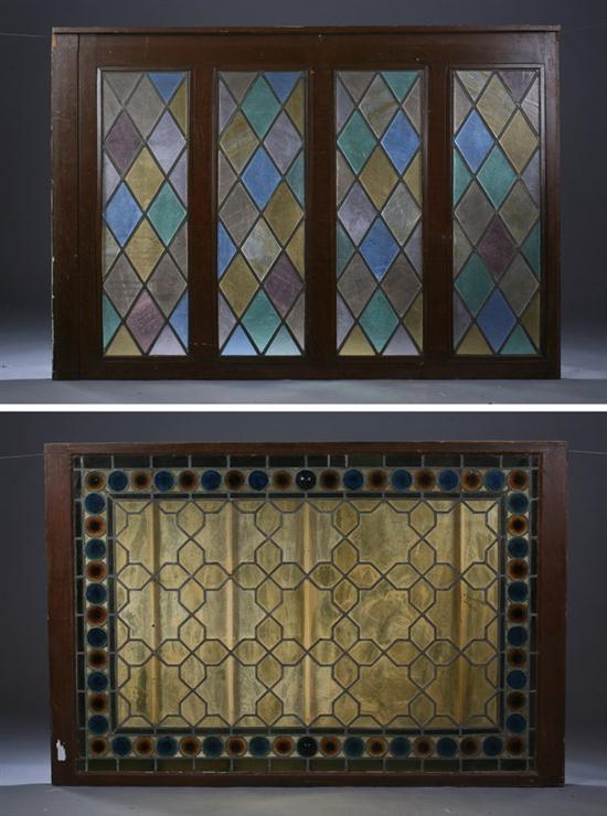 TWO STAINED GLASS WINDOW PANELS.