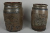 TWO STENCILED STONEWARE JARS: