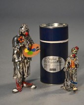 TWO STERLING AND ENAMEL CLOWNS