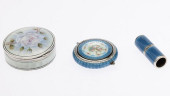 TWO STERLING AND ENAMEL COMPAC