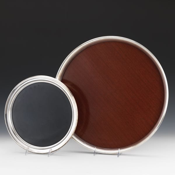 TWO STERLING COCKTAIL TRAYS  One
