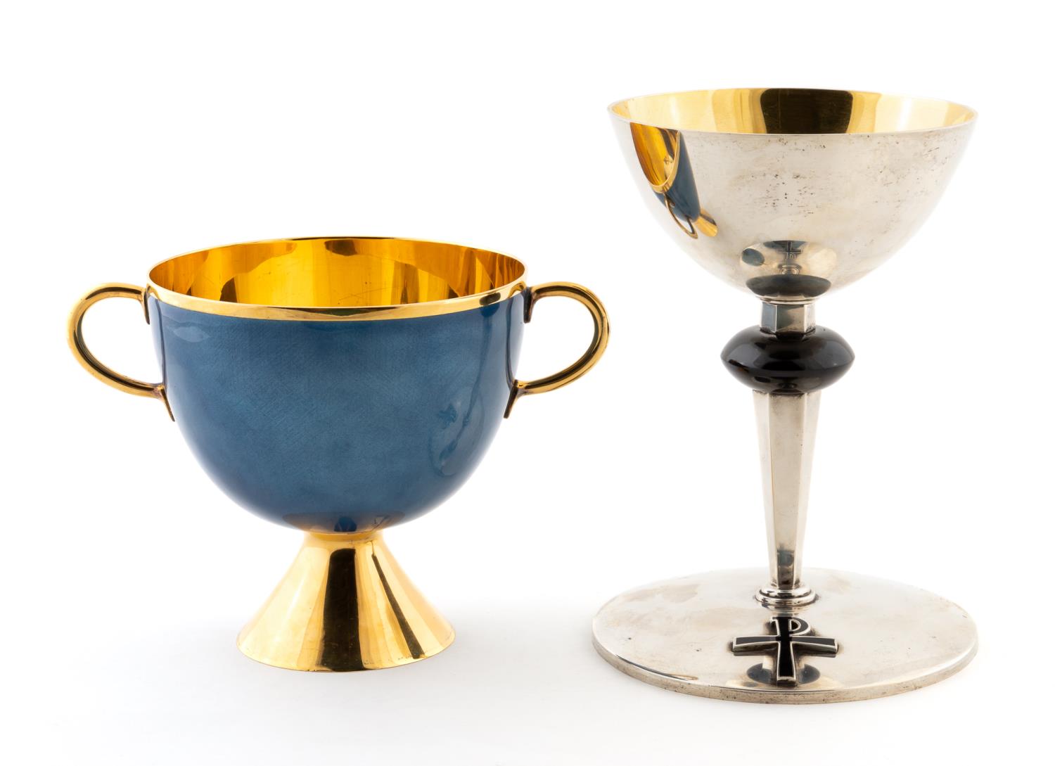 TWO STERLING & ENAMEL