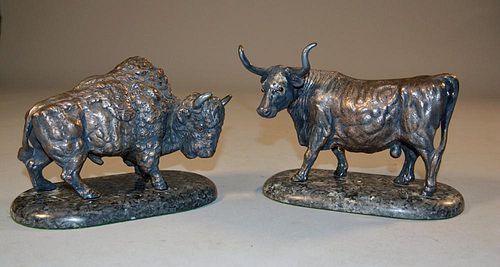 TWO STERLING FIGURES OF A BISON AND