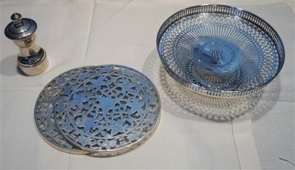 TWO STERLING OVERLAY GLASS TRIVETS,