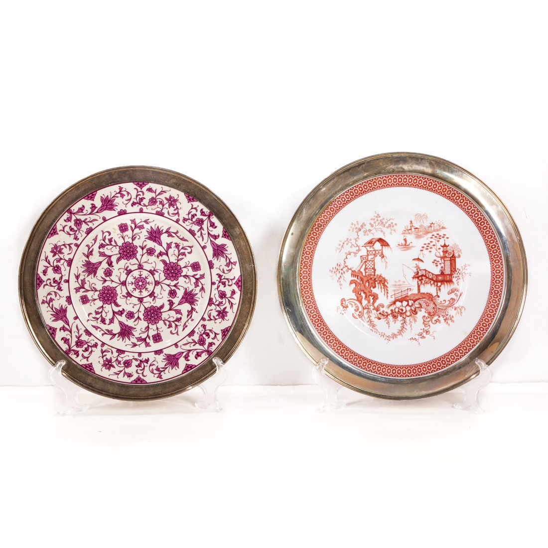 TWO STERLING RIM MOUNTED PLATES: