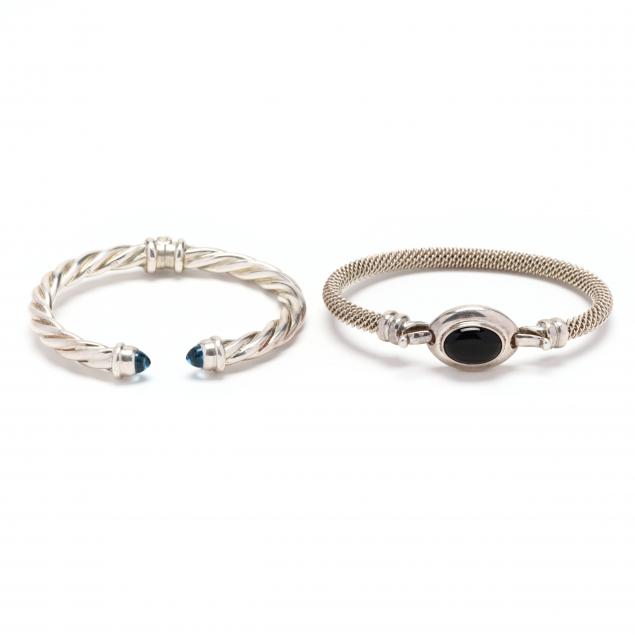 TWO STERLING SILVER AND GEM-SET