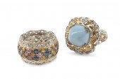 TWO STERLING SILVER AND GEMSTO