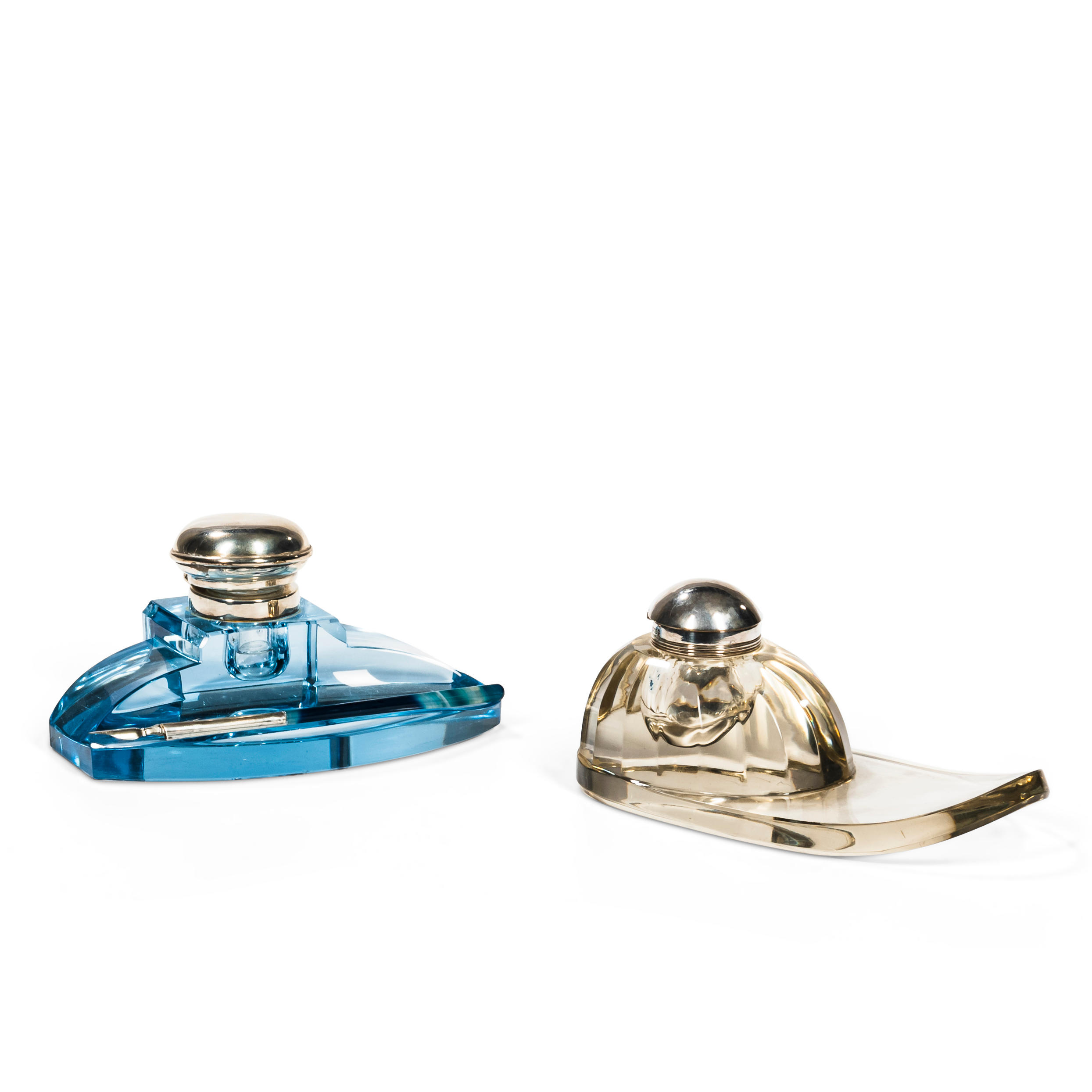 TWO STERLING SILVER AND GLASS
