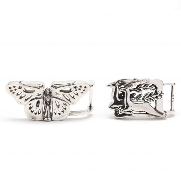 TWO STERLING SILVER BUCKLES,