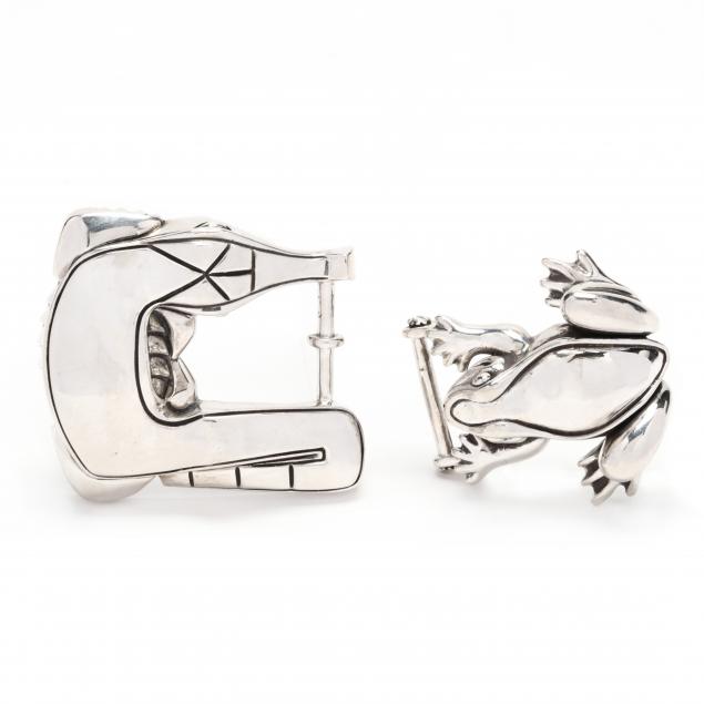 TWO STERLING SILVER BUCKLES,