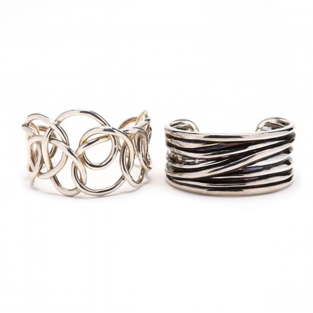 TWO STERLING SILVER CUFF