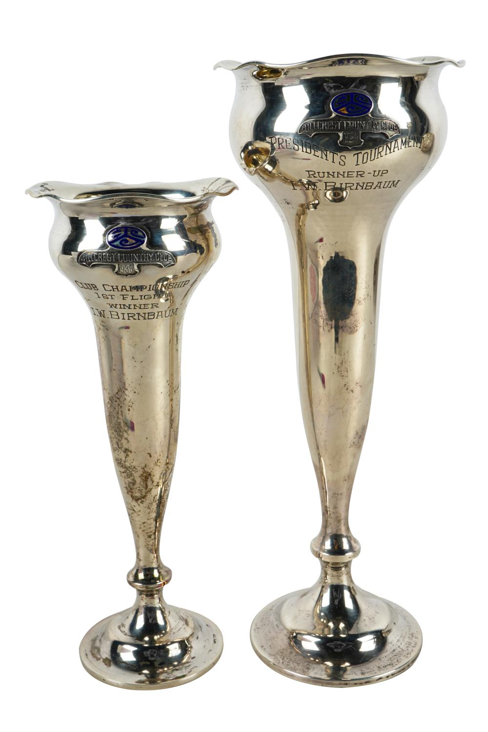 TWO STERLING SILVER GOLF TROPHY