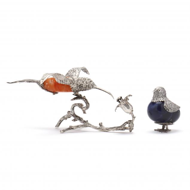 TWO STERLING SILVER & HARDSTONE