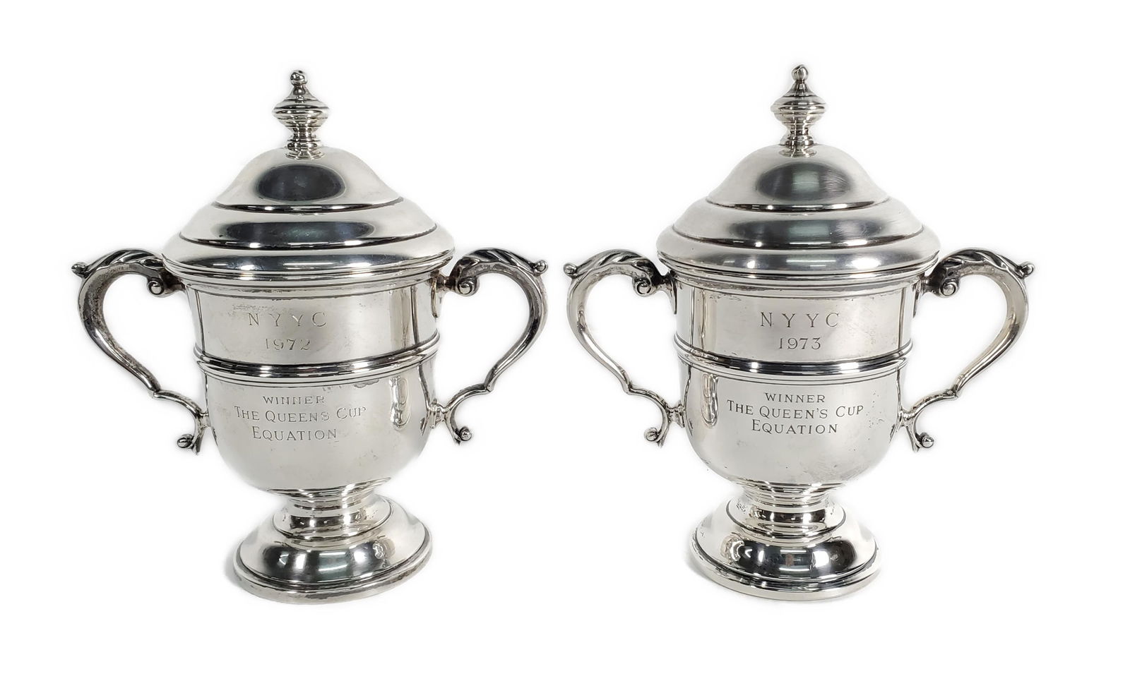 TWO STERLING SILVER LIDDED TROPHY