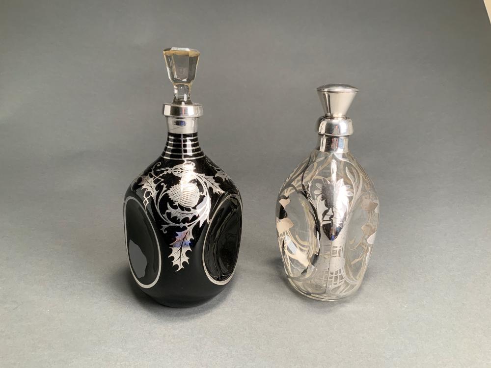 TWO STERLING SILVER OVERLAY GLASS