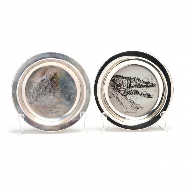 TWO STERLING SILVER PLATES