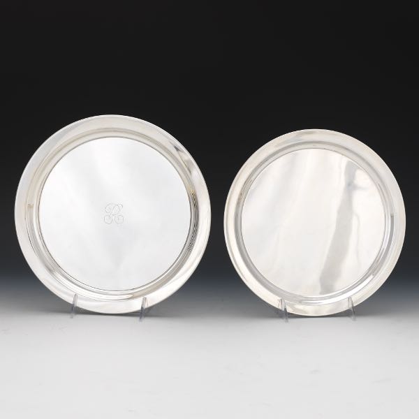 TWO STERLING SILVER ROUND TRAYS 
