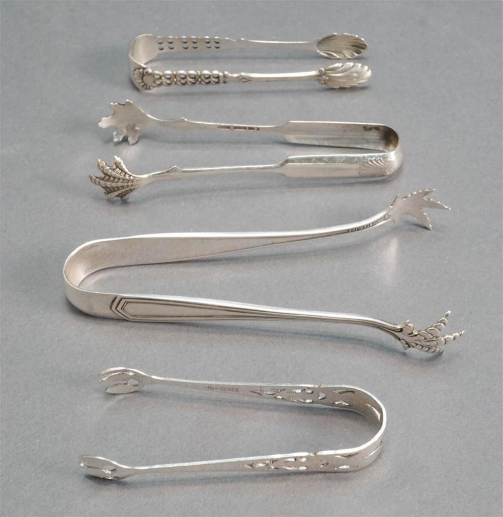 TWO STERLING SILVER SUGAR TONGS AND